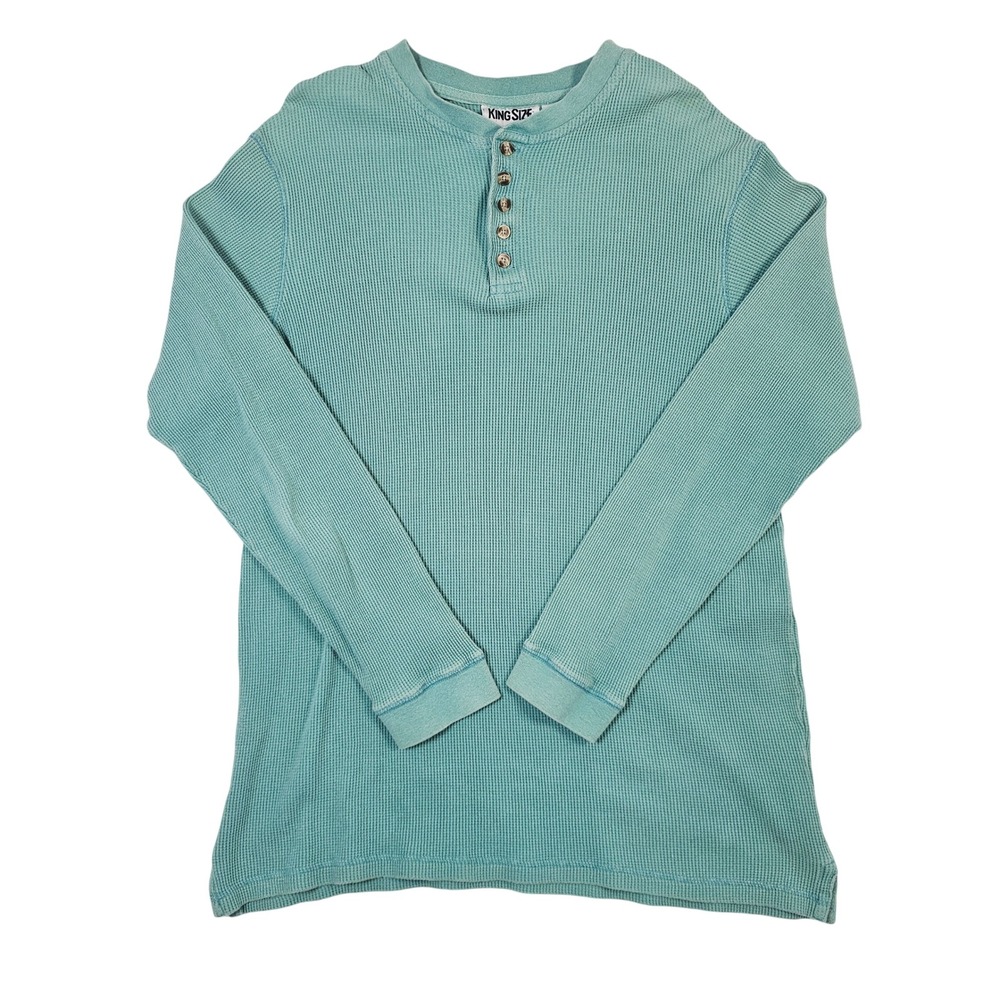 KingSize Mens Large Tall Teal Waffle Knit Cotton Henley Thermal Shirt 59-7545-3